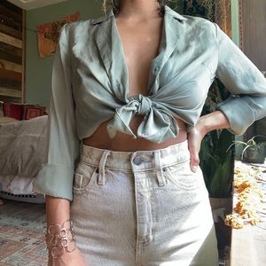 Silk sage green button up
